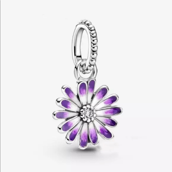 NEW•Silver & Purple enamel Daisy DIY dangle charm - Picture 1 of 5